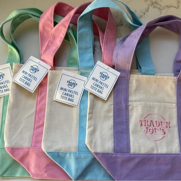 Trader Joe's Mini Pastel Canvas Tote Bags - Picture 1 of 1